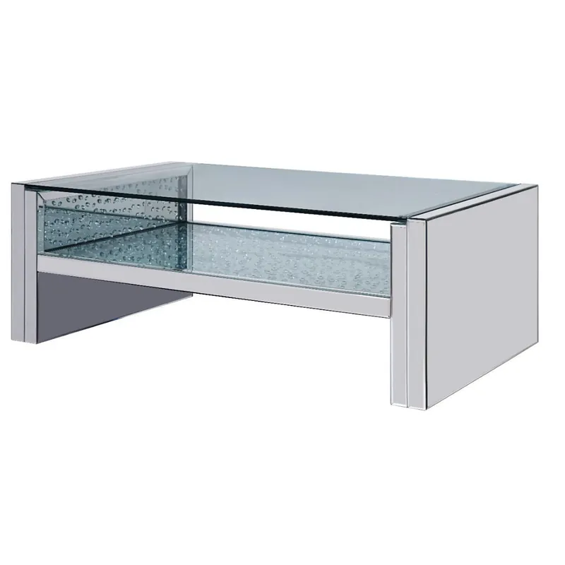 Limited Offer 47" Silver And Clear Glass Rectangular Mirrored Coffee Table With Shel