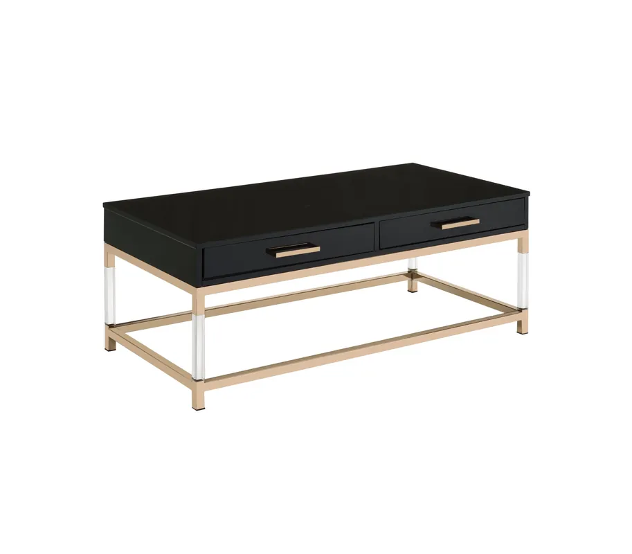 Latest 44" Gold And Black High Gloss Manufactured Wood And Metal Rectangular