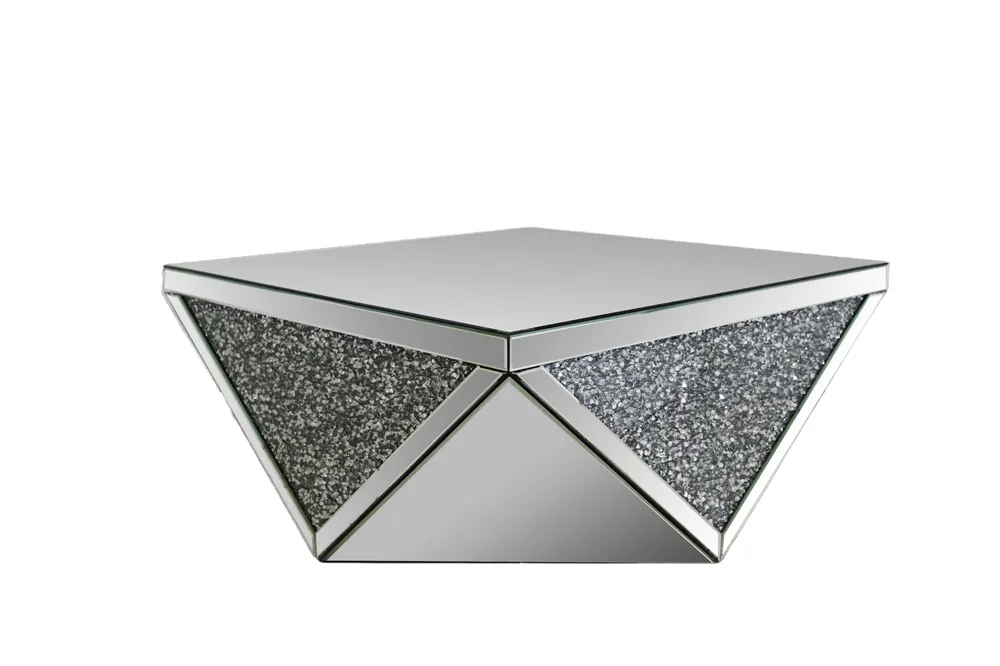 Budget 38" Mirrored Wood Square Top Geo Base Coffee Table By Homeroots