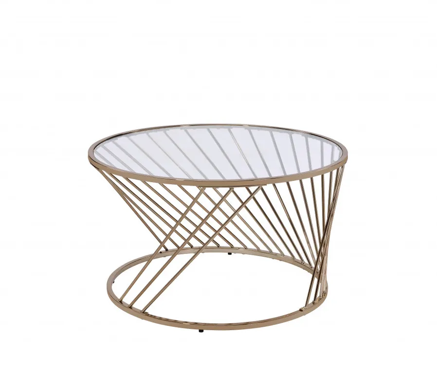 No Minimum Order 32" Champagne And Clear Glass And Metal Round Coffee Table By Homeroot