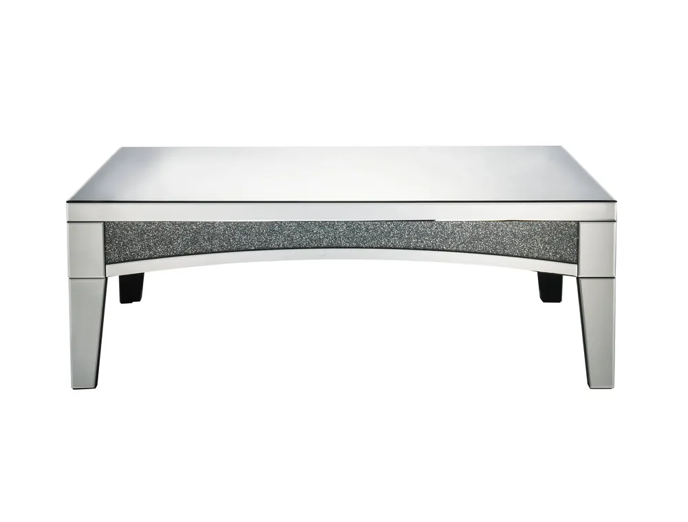 48" Silver Mirrored Glass and Faux Stone Bling Rectangular Coffee Tabl Worldwide Shipping