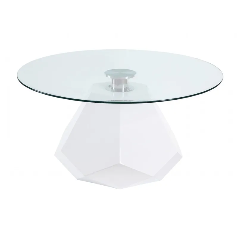 34" White And Clear Glass And Manufactured Wood Round Coffee Table By Money Back Guarantee