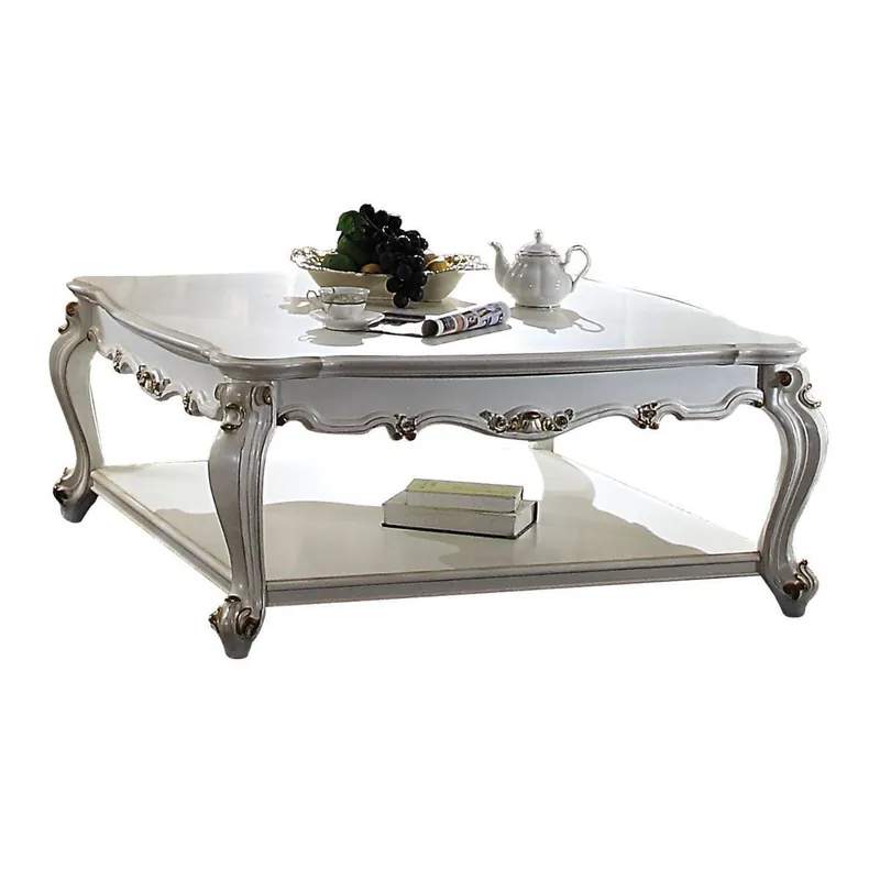 Grab Now 47" Antique Pearl Solid Wood And Polyresin Rectangular Coffee Table Wi