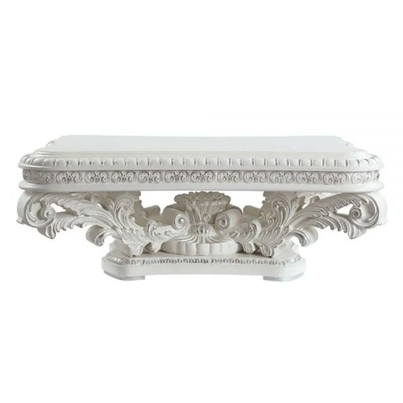 Worldwide Shipping 55" Antique White Manufactured Wood And Resin Rectangular Coffee Table