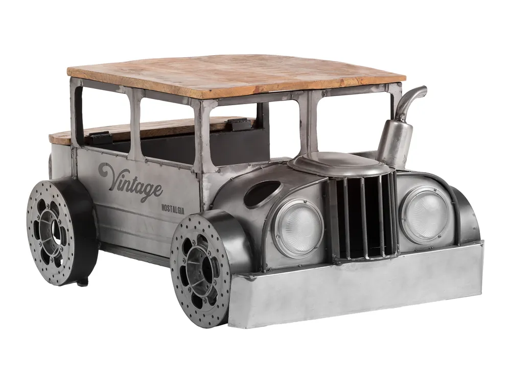 42" Grey And Brown Vintage Style Truck Solid Wood and Metal Coffee Tab New Release