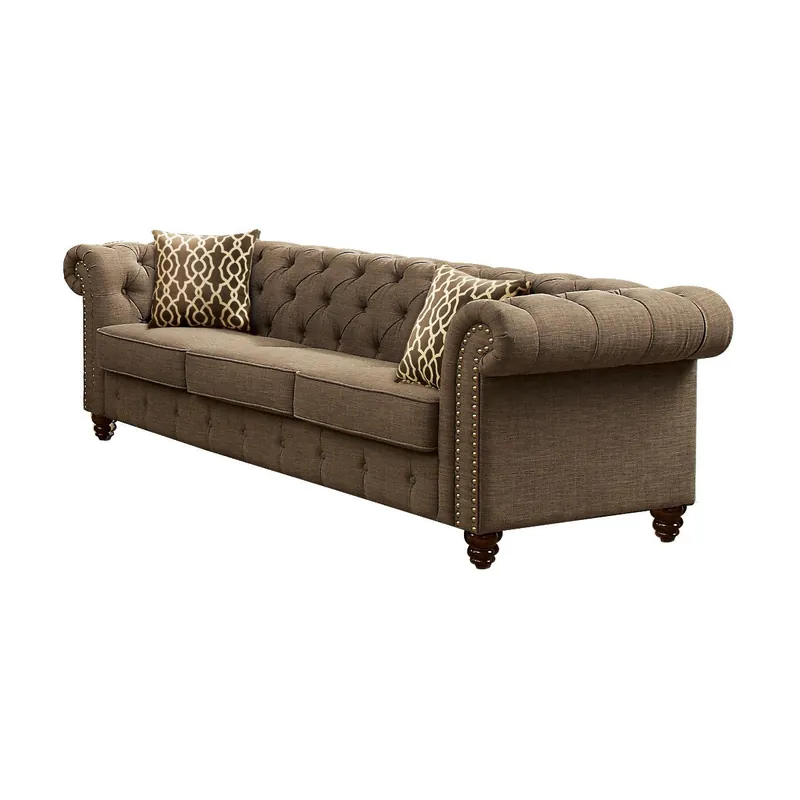 Weekend Sale 90" Brown Linen And Black Sofa With Two Toss Pillows By Homeroots
