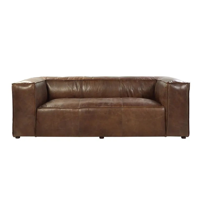Buy Direct 98" Brown Top Grain Leather And Black Sofa By Homeroots