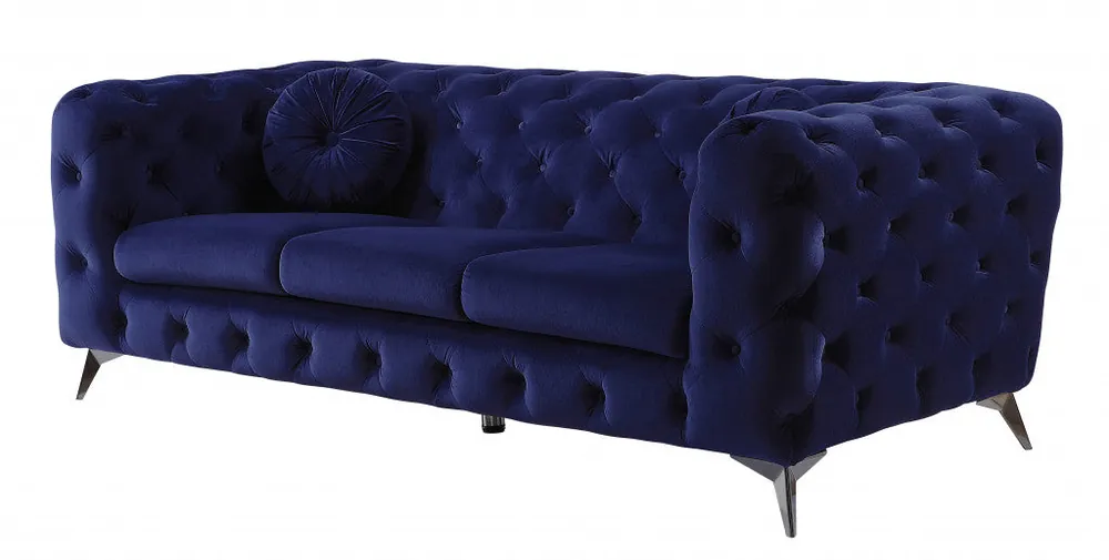 90" Blue Velvet And Black Sofa By Homeroots Fast Shipping
