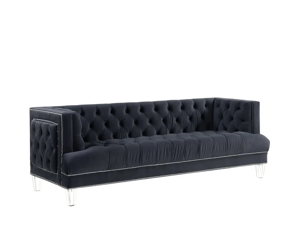 Special Offer 88" Charcoal Velvet And Black Sofa By Homeroots