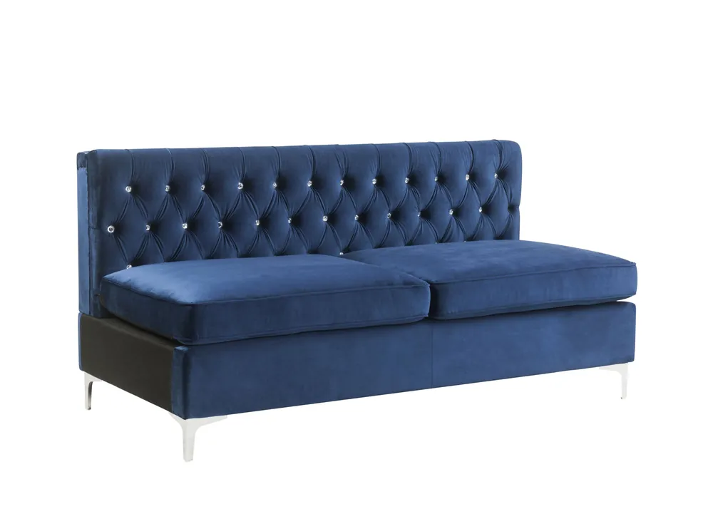Seasonal Sale 69" Blue Velvet And Silver Sofa With Two Toss Pillows By Homeroots