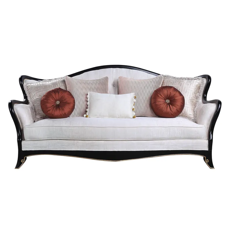 86" Beige And Black Sofa With Seven Toss Pillows By Homeroots Secure Checkout