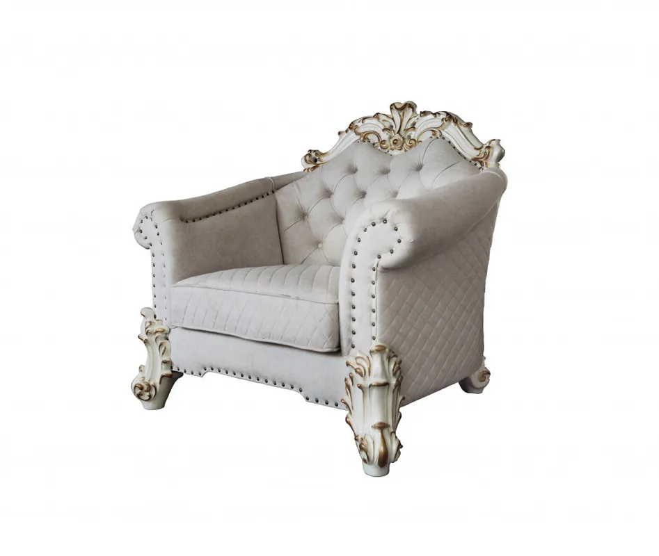 43" Two Tone Ivory Fabric And Antique Pearl Striped Arm Chair By Homer Reduced Price