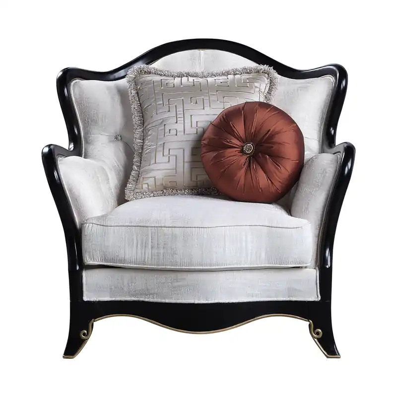 43" Beige Fabric And Black Tufted Arm Chair By Homeroots One Day Deal
