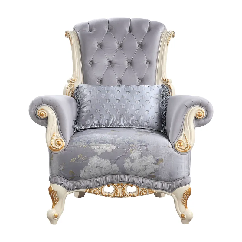 41" Gray Fabric And Black Floral Tufted Arm Chair By Homeroots Free Returns