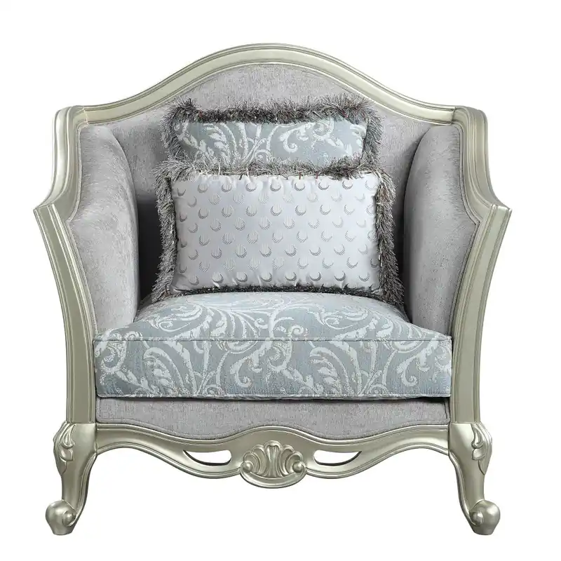 44" Light Gray Linen And Champagne Floral Arm Chair By Homeroots Bulk Order