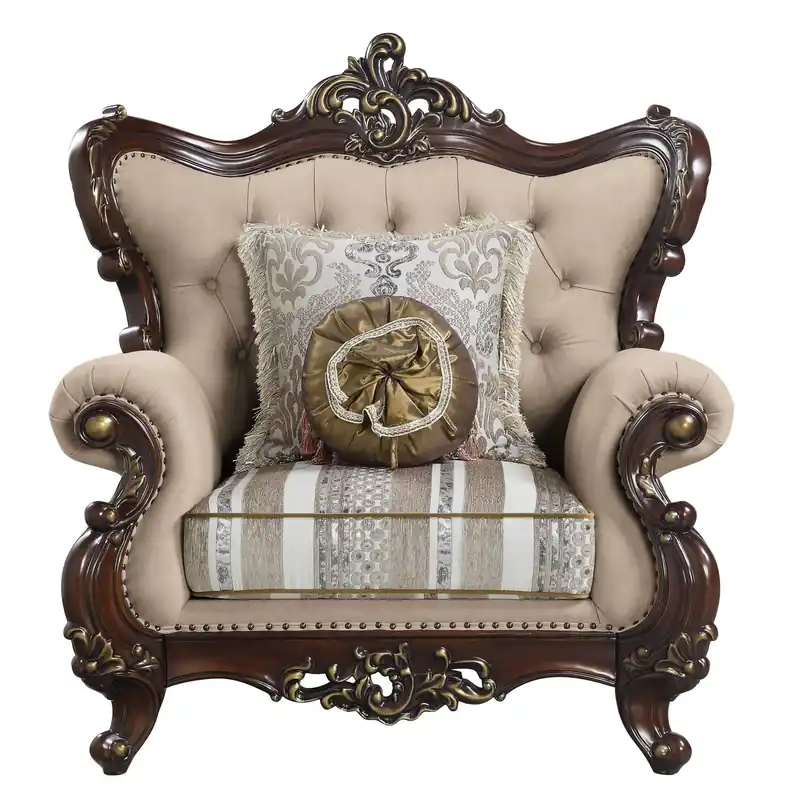 48" Light Brown Linen And Cherry Floral Arm Chair By Homeroots Deal
