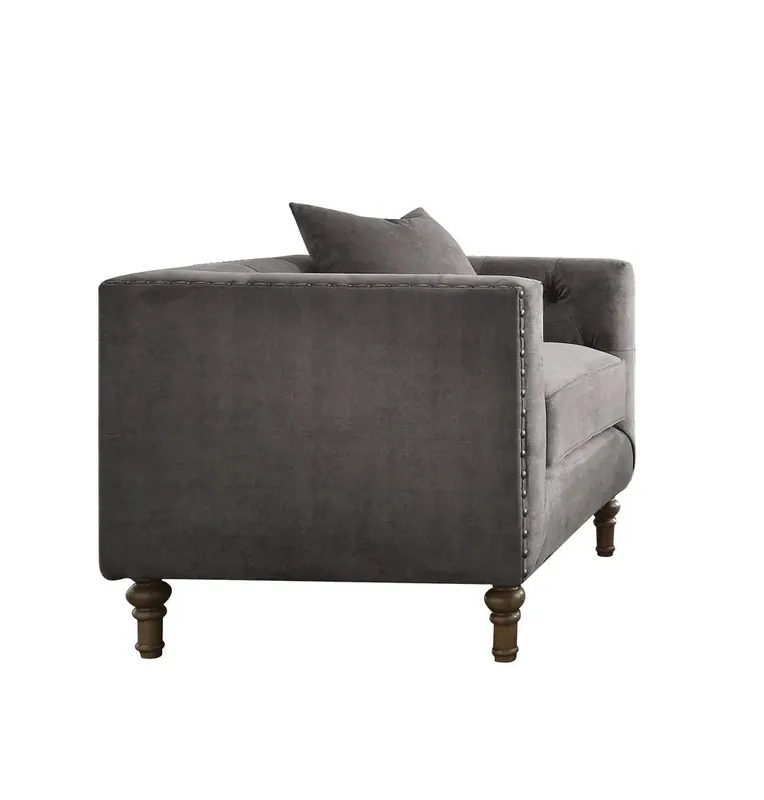 41" Gray And Brown Velvet Tufted Arm Chair By Homeroots Shop Now