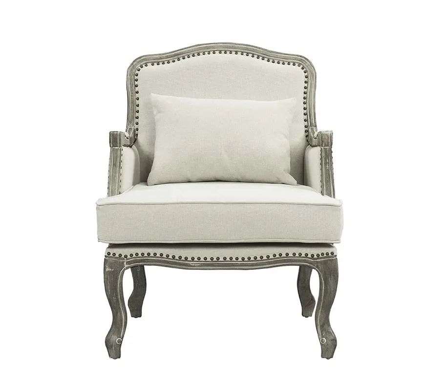 Fan Favorite 29" Cream And Brown Linen Arm Chair By Homeroots