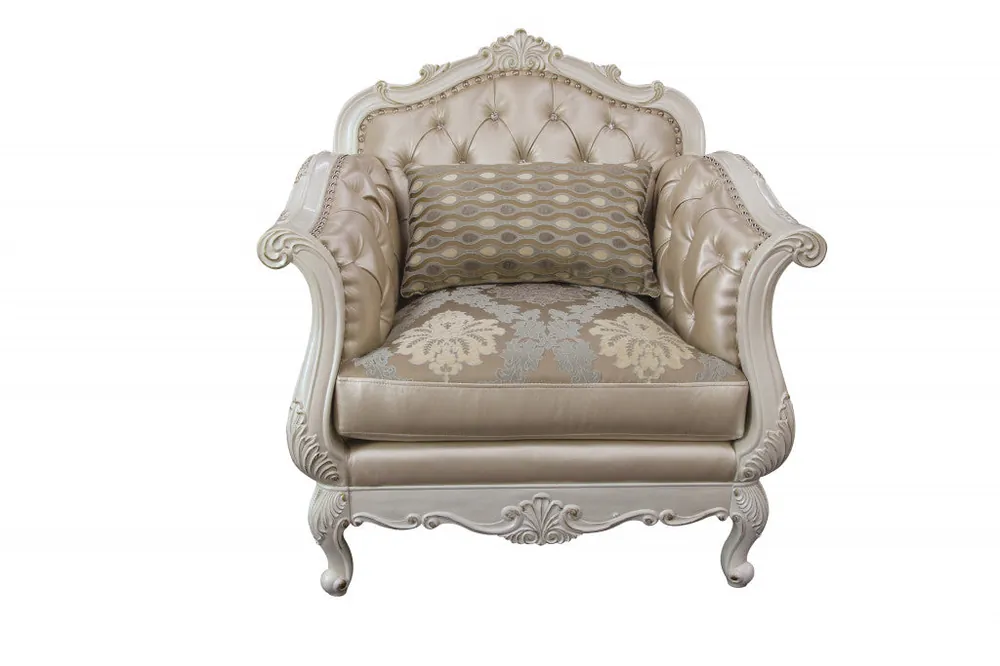 40" Rose Gold Faux Leather And Pearl White Arm Chair By Homeroots Handmade
