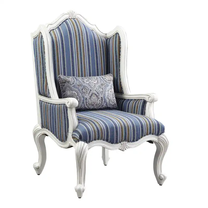 Don’t Miss Out 31" Blue White And Brown Fabric And White Striped Wingback Chair By Ho