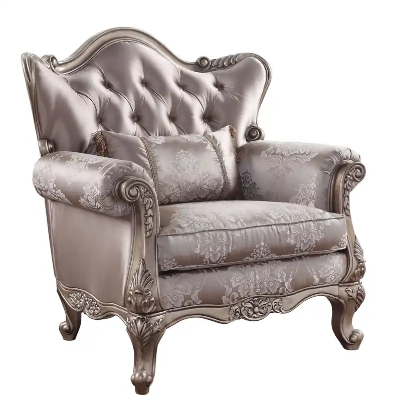 45" Champagne Fabric Floral Tufted Arm Chair By Homeroots New Arrival