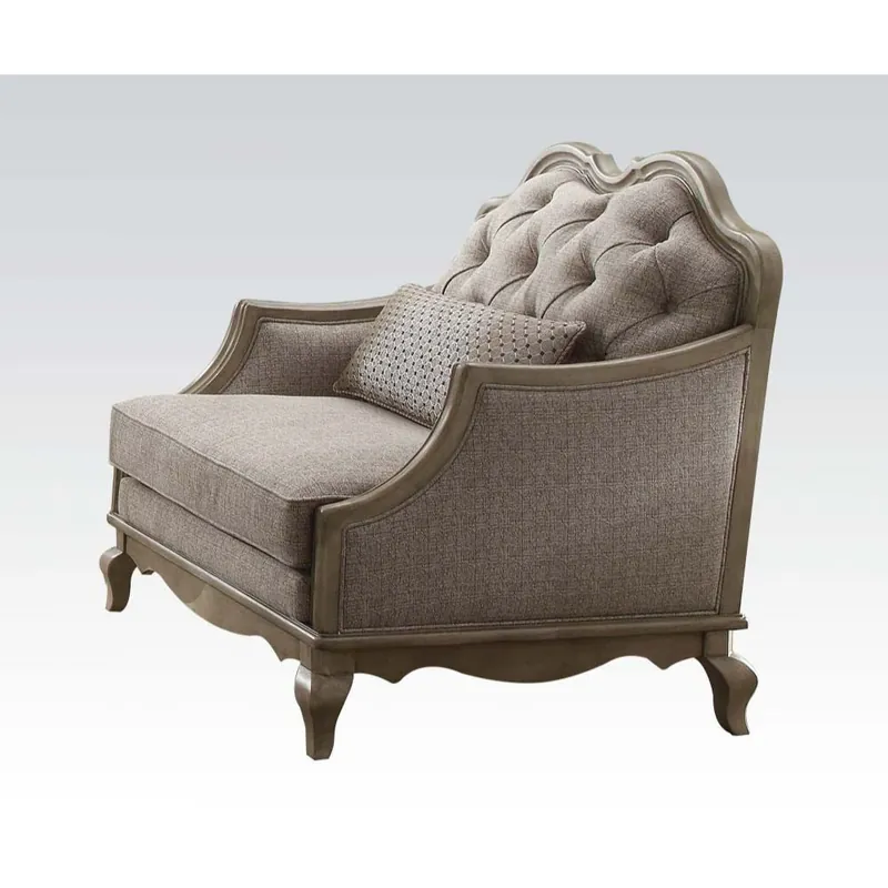 38" Beige Fabric And Black Tufted Arm Chair By Homeroots Place Order