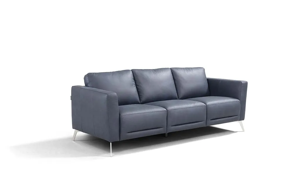 Bargain 85" Blue Leather And Black Sofa By Homeroots