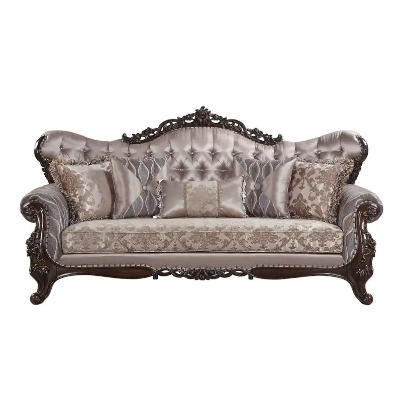 Cheap 92" Champagne Imitation silk Sofa With Five Toss Pillows By Homeroots