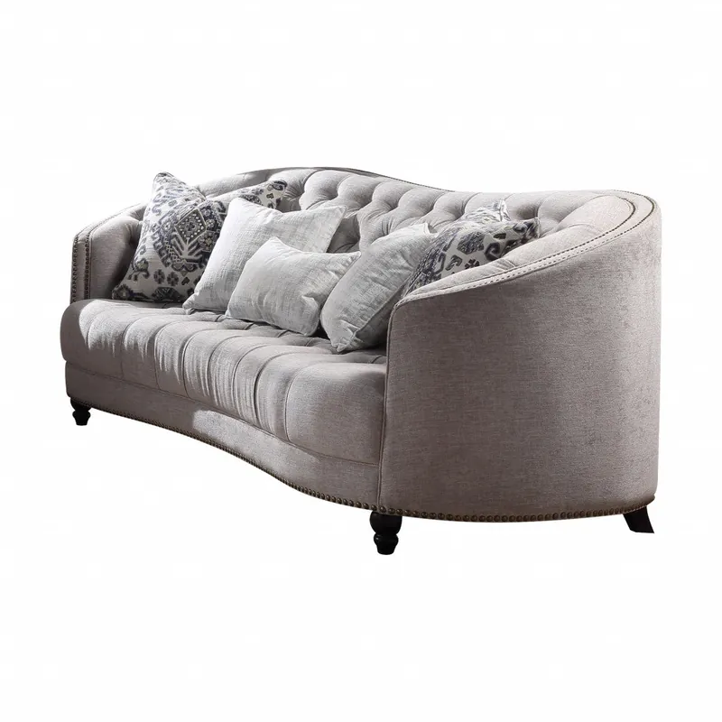 95" Light Gray Linen And Black Sofa With Five Toss Pillows By Homeroot Save Now
