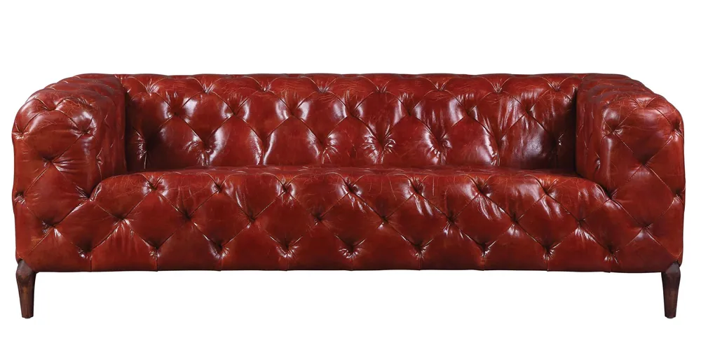 Price Cut 85" Merlot Top Grain Leather And Black Sofa By Homeroots