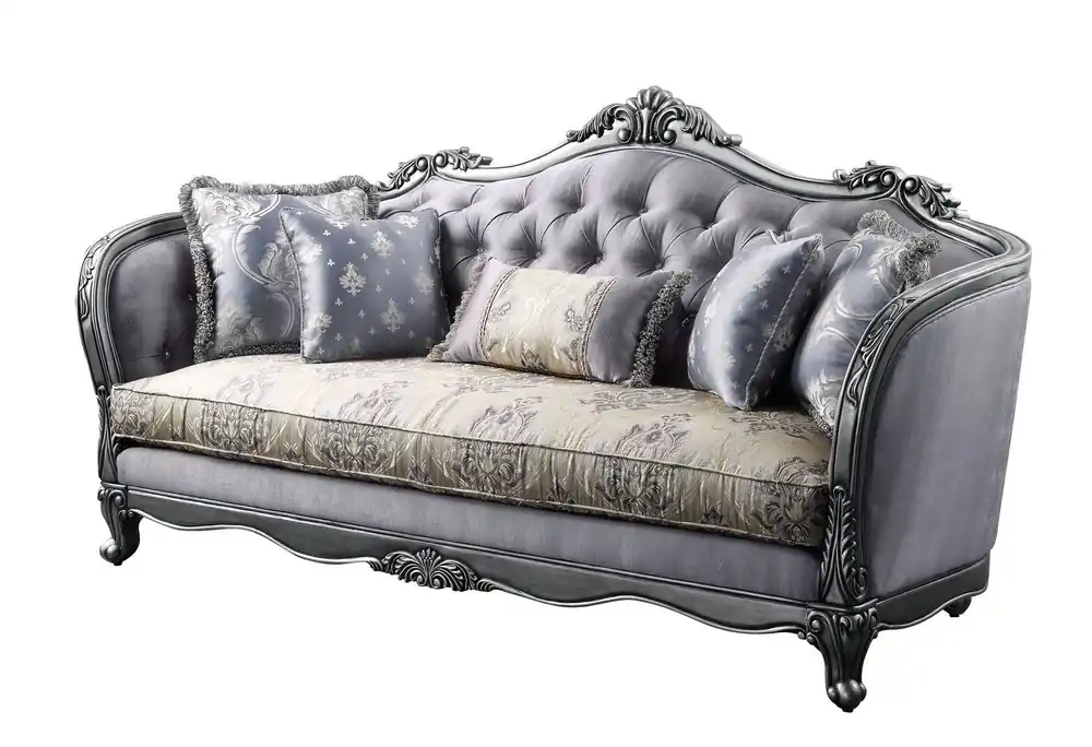 89" Fabric Imitation silk And Platinum Sofa With Five Toss Pillows By Top Pick