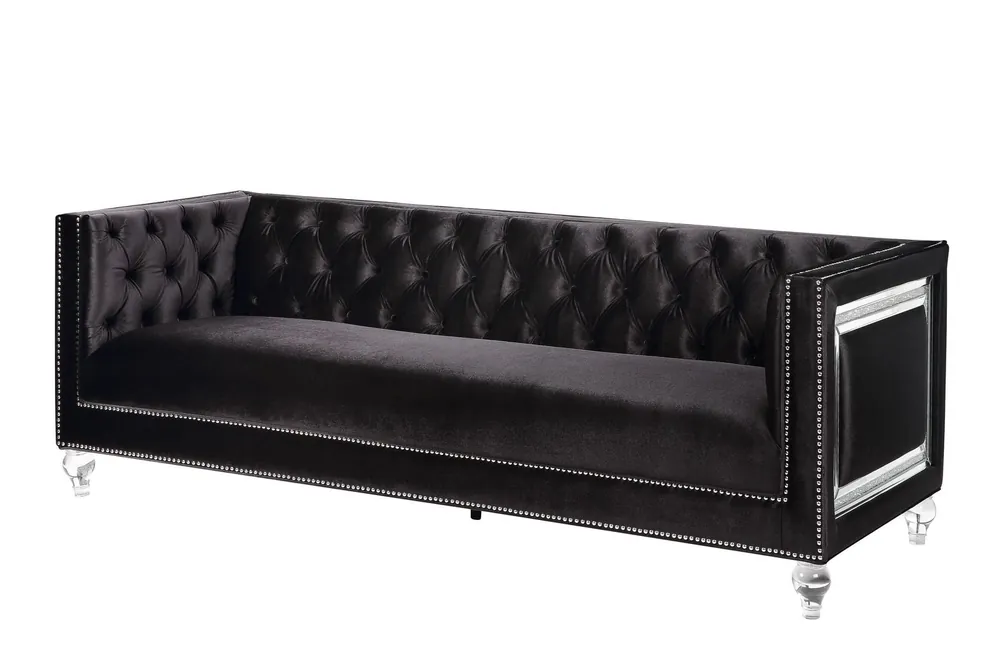 Weekend Sale 89" Black Velvet Sofa With Two Toss Pillows By Homeroots