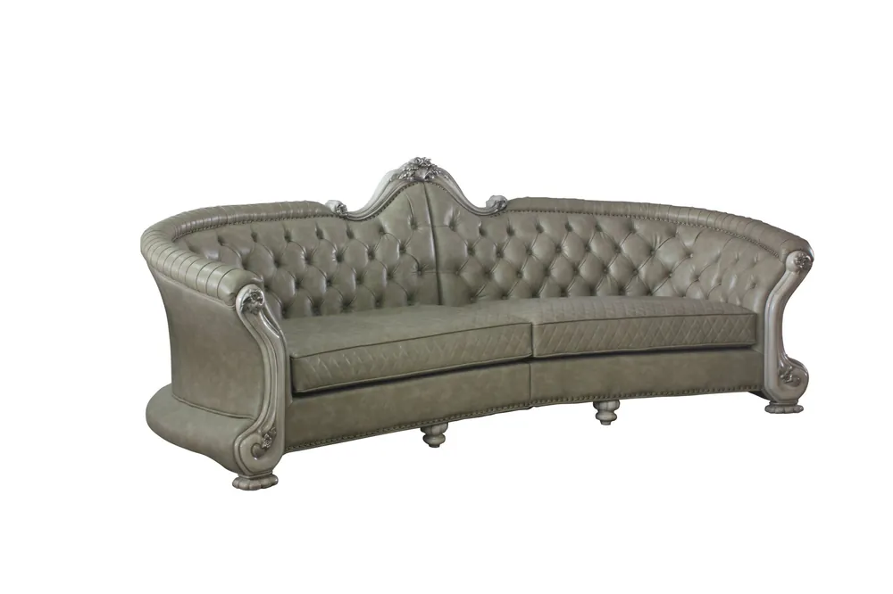 Grab Now 113" Vintage Bone Faux Leather And White Sofa With Seven Toss Pillows