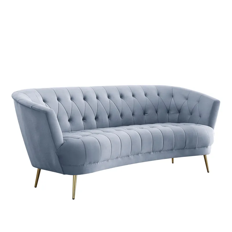 In Demand 84" Light Gray Velvet And Gold Sofa By Homeroots