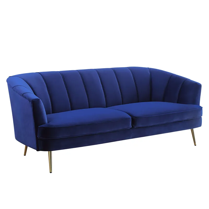 78" Blue Velvet And Gold Sofa By Homeroots Authentic