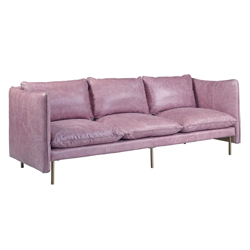 Viral 91" Wisteria Top Grain Leather And Black Sofa By Homeroots