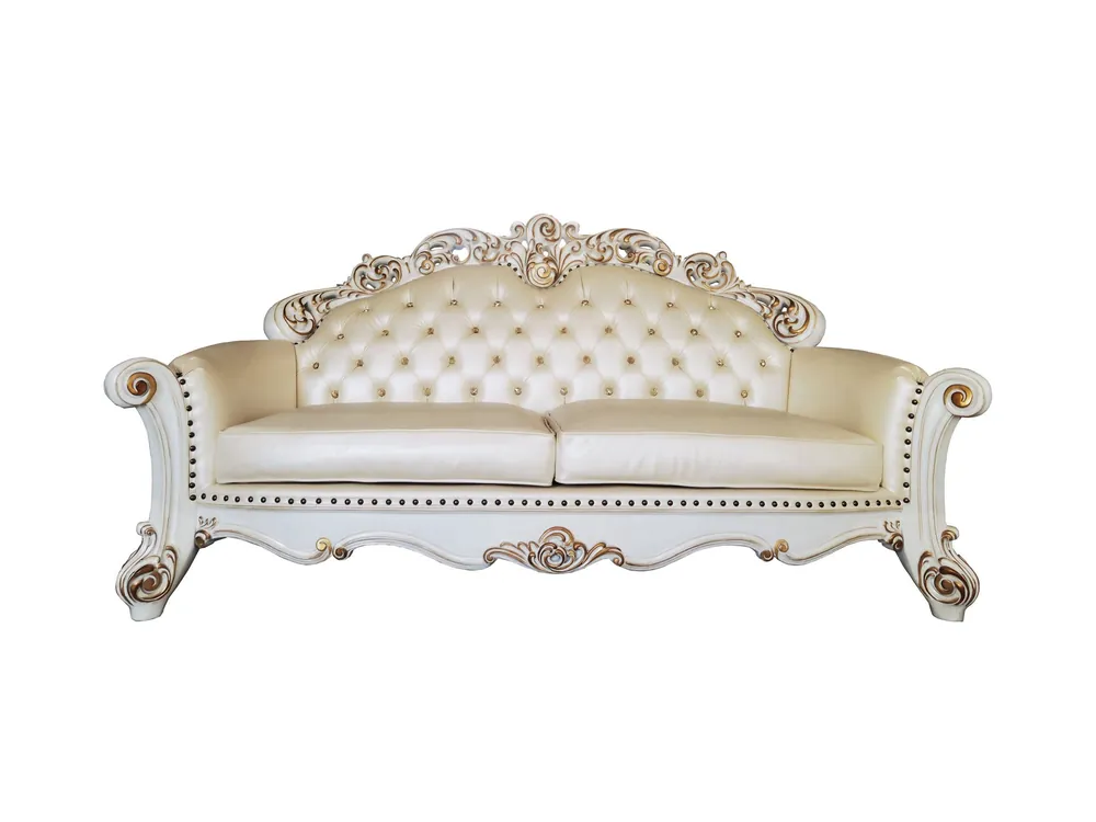 Buy Direct 96" Champagne Faux Leather And Pearl Sofa With Five Toss Pillows By Ho