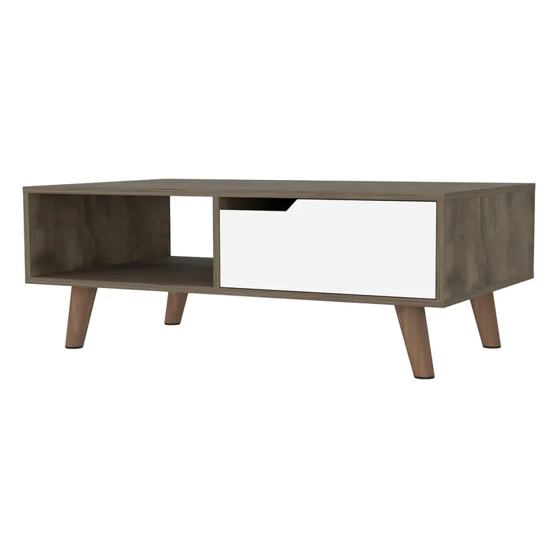 40" Natural And Dark Brown And White Wood Rectangular Coffee Table Wit Premium