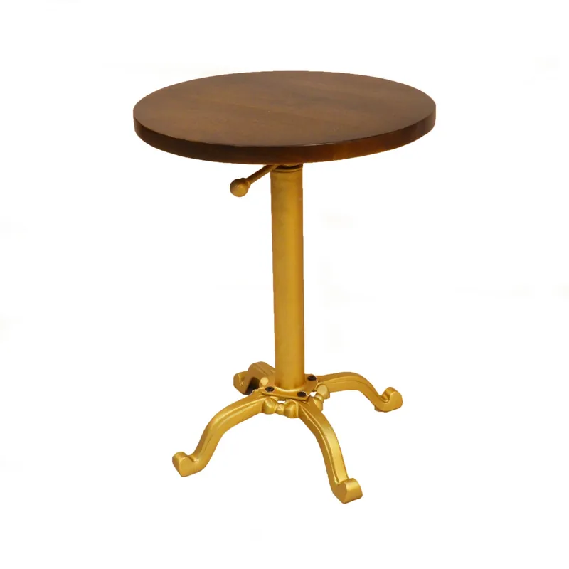 Affordable 22" Gold And Elm Solid Wood Round End Table By Homeroots