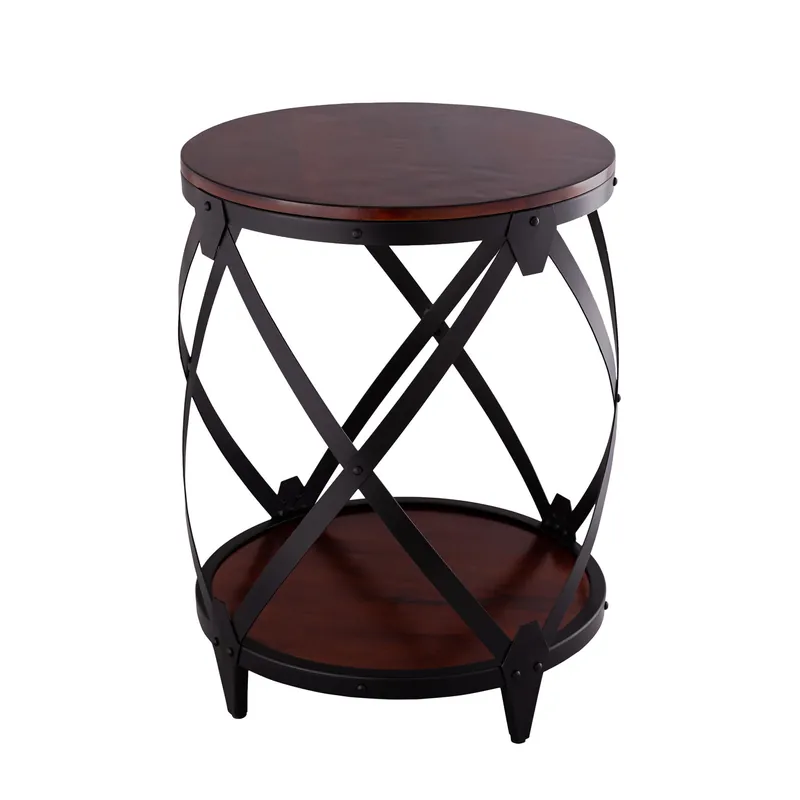 26" Black And Chestnut Solid Wood Round End Table By Homeroots Exclusive Offer