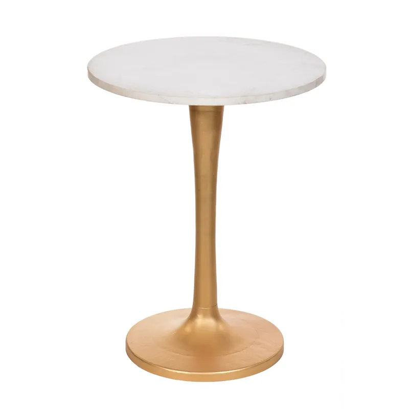 Fast Shipping 19" Gold And White Marble Round End Table By Homeroots