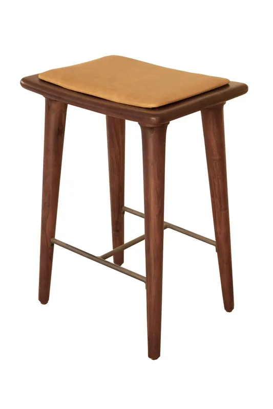 Cheap 24" Brown Solid Wood and Leather Backless Counter Height Bar Chair By