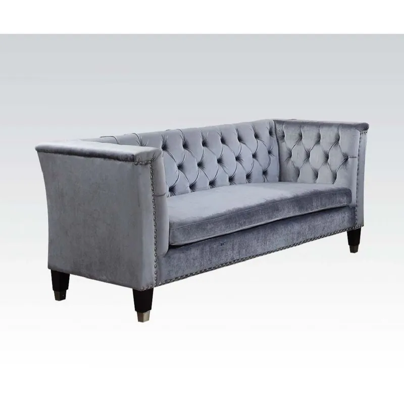 Affordable 70" Blue Gray And Black Velvet Love Seat By Homeroots