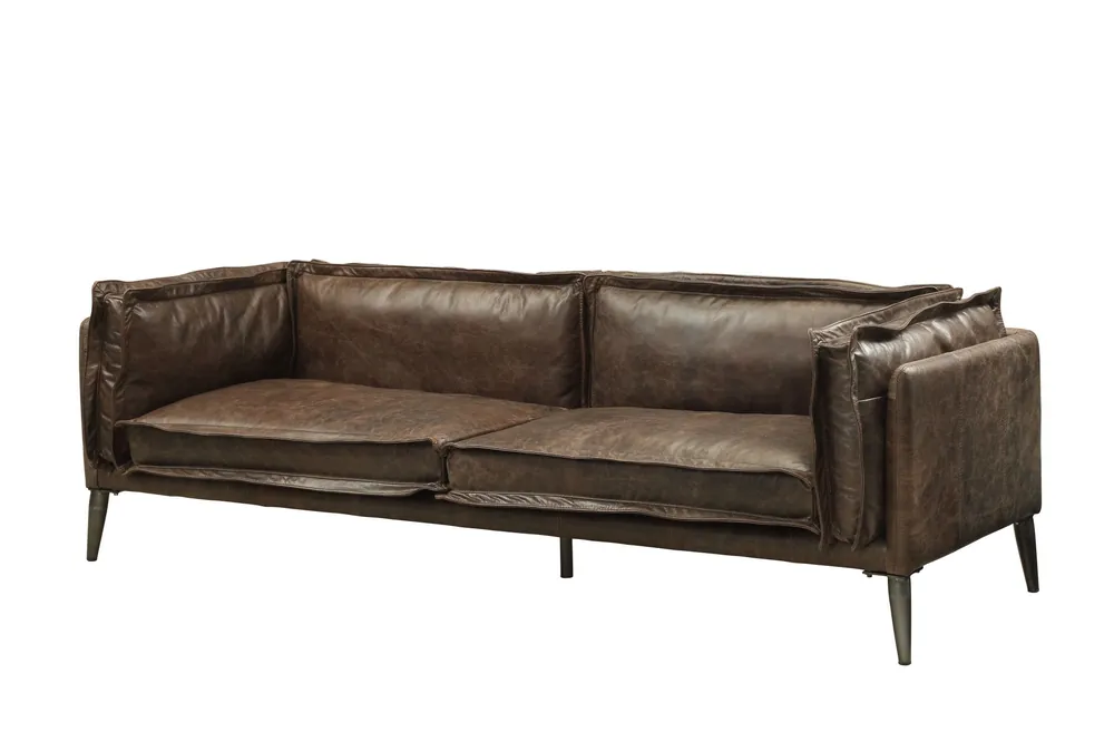 Grab Now 71" Chocolate And Silver Top Grain Leather Love Seat By Homeroots