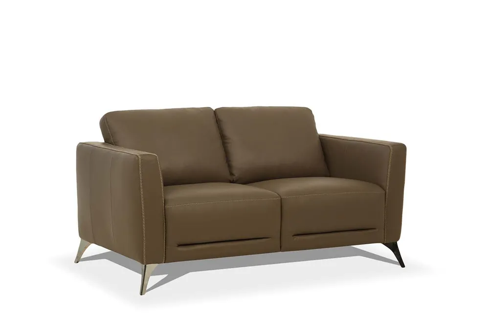 59" Brown Leather And Black Love Seat By Homeroots Handmade