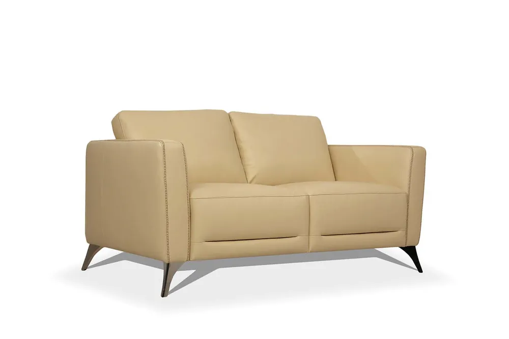 59" Cream Leather And Black Love Seat By Homeroots Fast Shipping