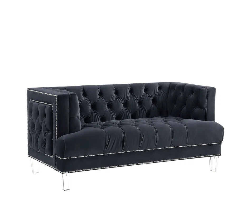 Genuine 64" Charcoal And Silver Velvet Love Seat By Homeroots