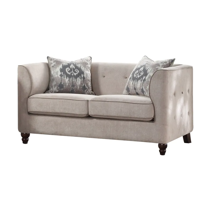 Best Price 58" Tan Velvet And Black Love Seat By Homeroots