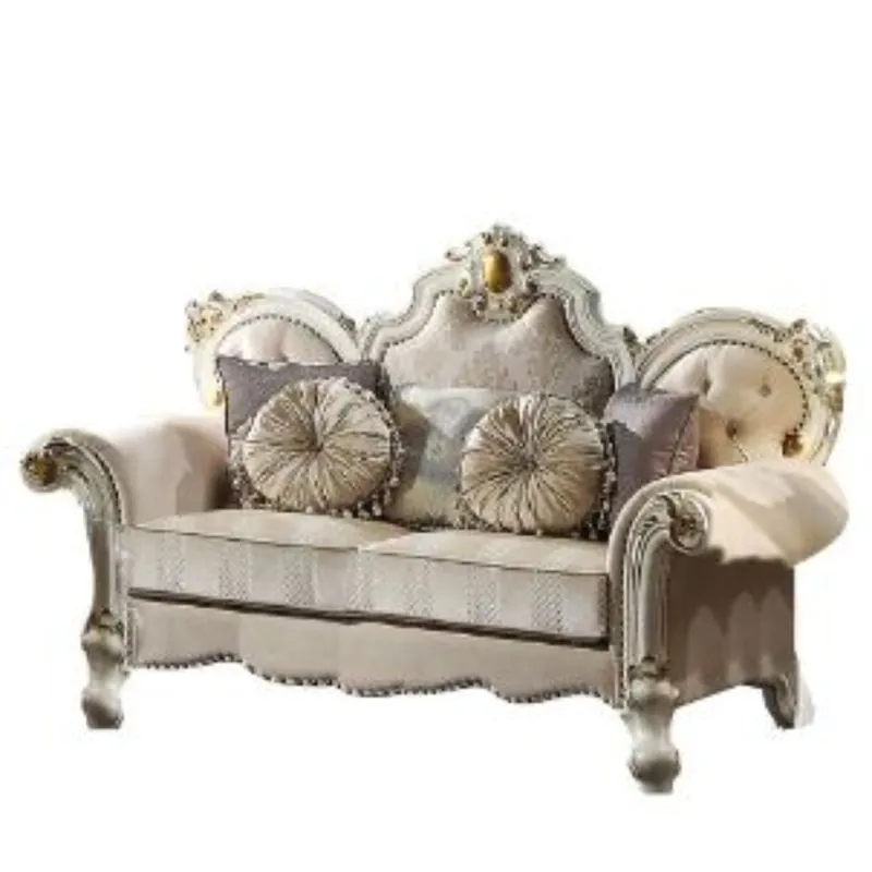 Fast Shipping 70" Gold And Pearl Velvet Love Seat And Toss Pillows By Homeroots