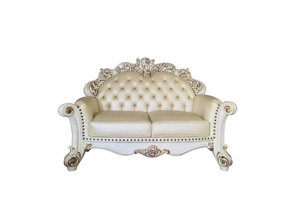 Premium 70" Champagne And Pearl Faux Leather Love Seat And Toss Pillows By Hom